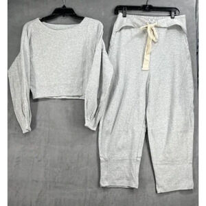 FREE PEOPLE FP BEACH FREE-EST GRAY SUNSET PIER SET LONG SLEEVE TOP PANTS SET S